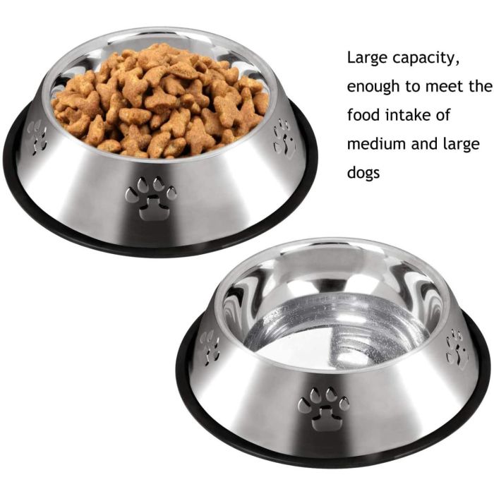 Set di 2 Ciotole per cani e gatti in acciaio inox con base in gomma antiscivolo per acqua e cibo