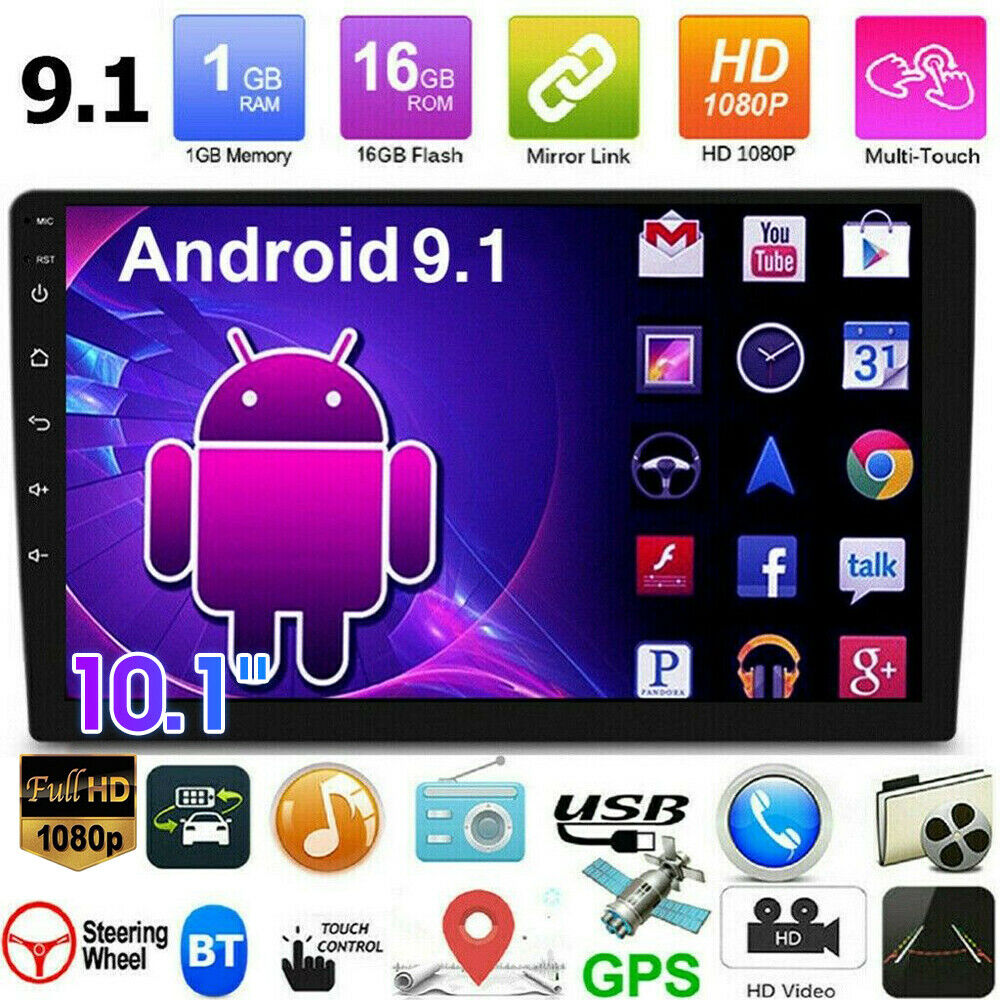 Autoradio 10.1" Pollici 2DIN GPS NAVI BLUETOOTH USB FM Android 9.1 HD Quad core