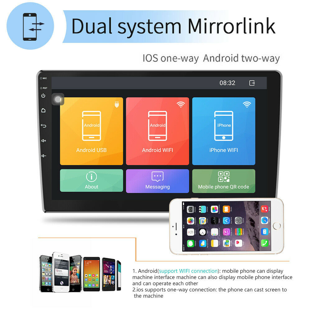 Autoradio 10.1" Pollici 2DIN GPS NAVI BLUETOOTH USB FM Android 9.1 HD Quad core