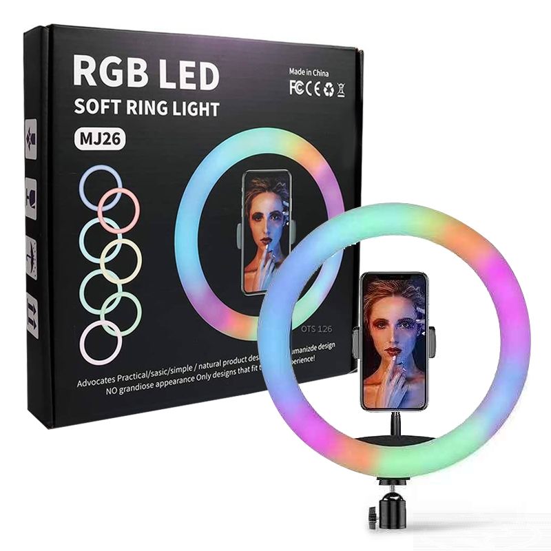 Luce ad anello morbida a LED RGB, luce ad anello flash RGB (con treppiede piccolo) 26cm
