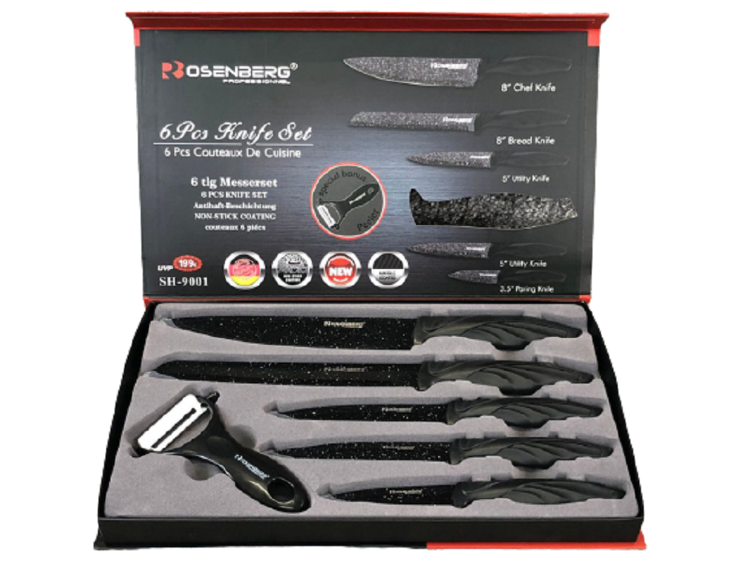 Set di coltelli da cucina Rosenberg rivestiti in pietra con lame in acciaio inossidabile 6 pz