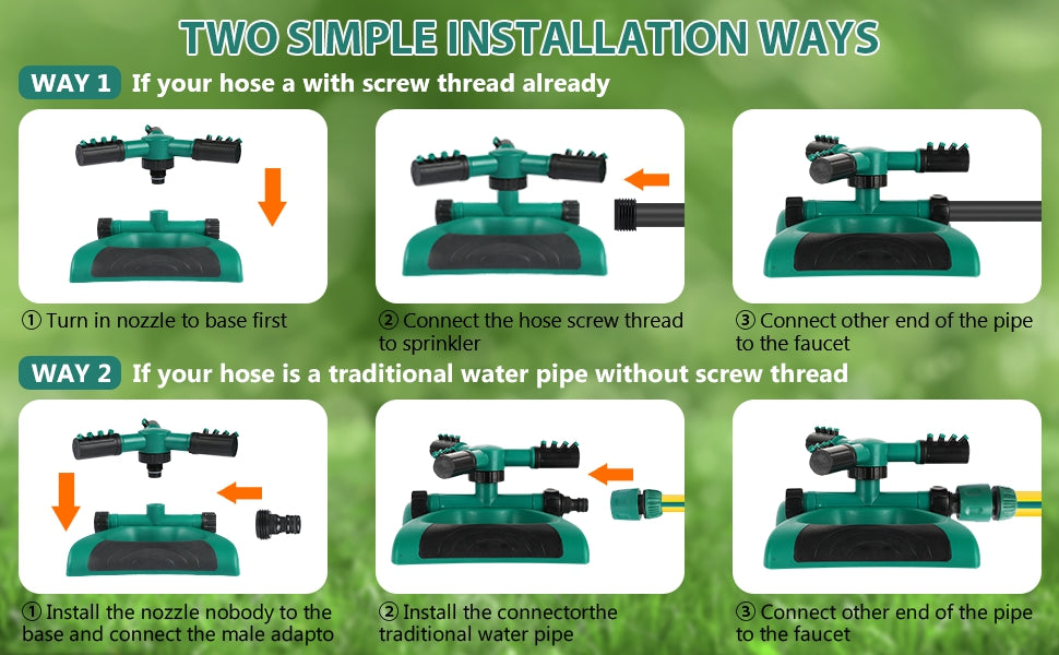 Irrigatore da Giardino Rotante a 360° – Automatico con 3 Bracci Regolabili, Ampia Copertura e Facile Installazione