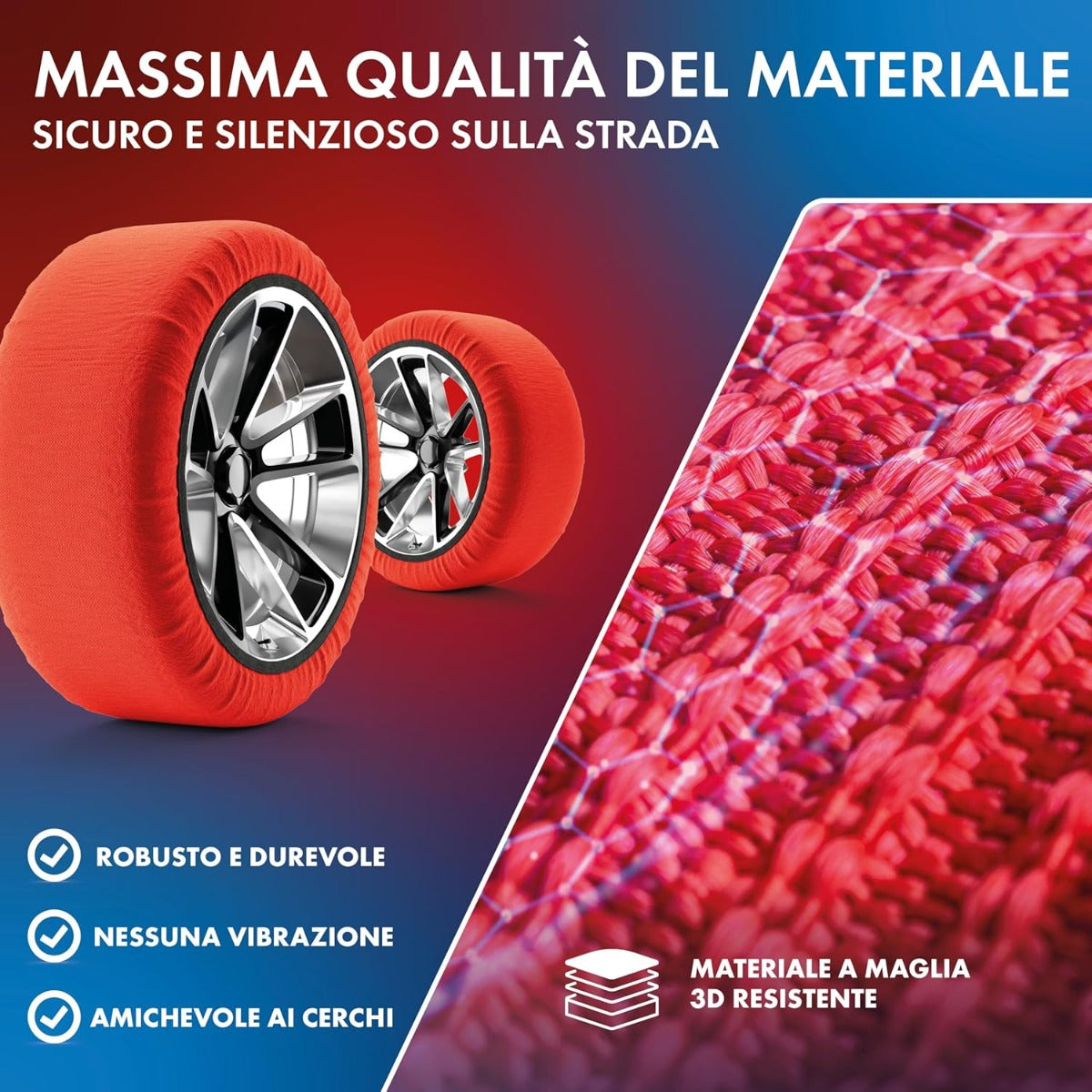 Calze da Neve SIze M per Pneumatici - Set di 2 Pezzi Omologate EN 16662-1