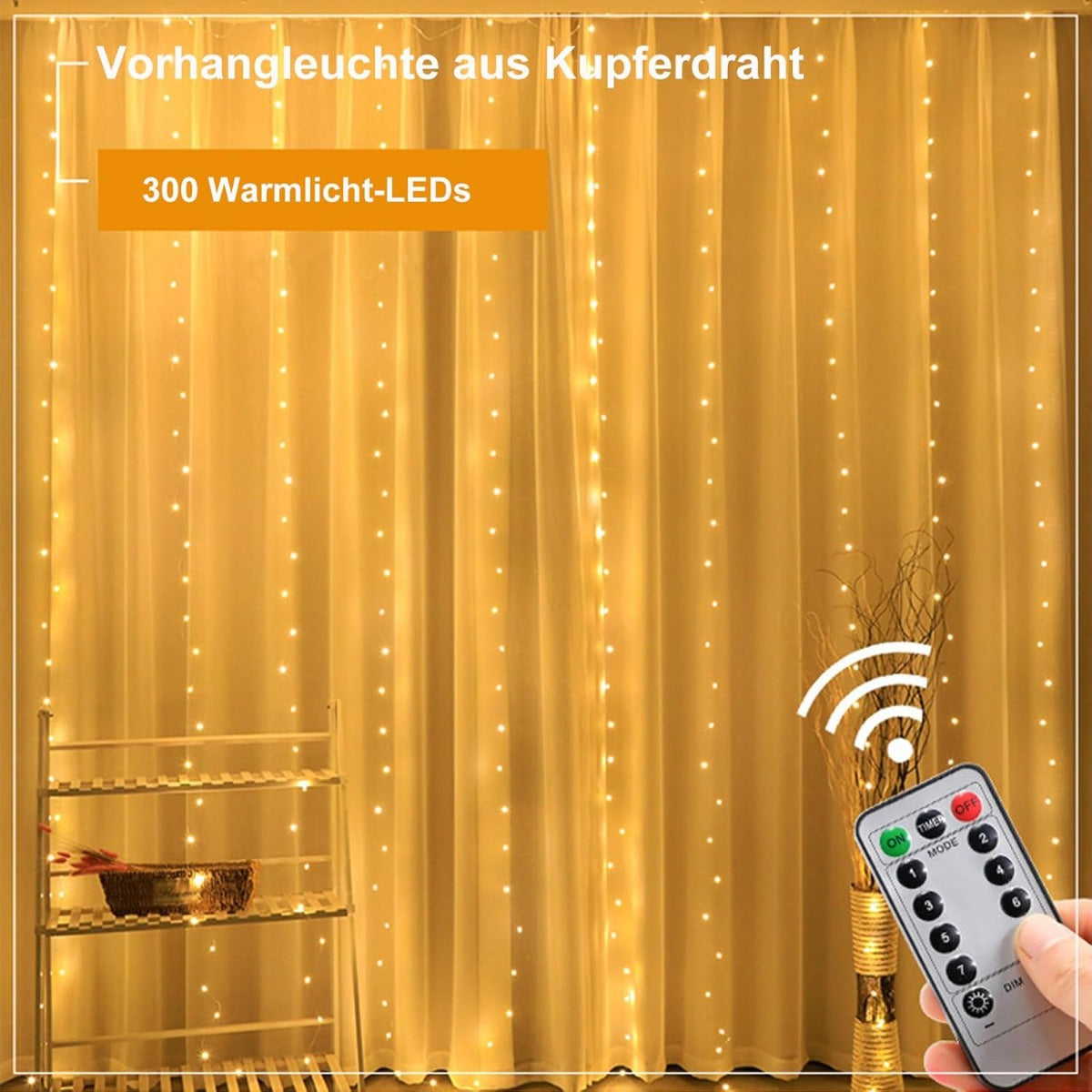 Tenda Luminosa LED 3x3m 300 Luci Impermeabili con Telecomando per Interni Esterni luce calda