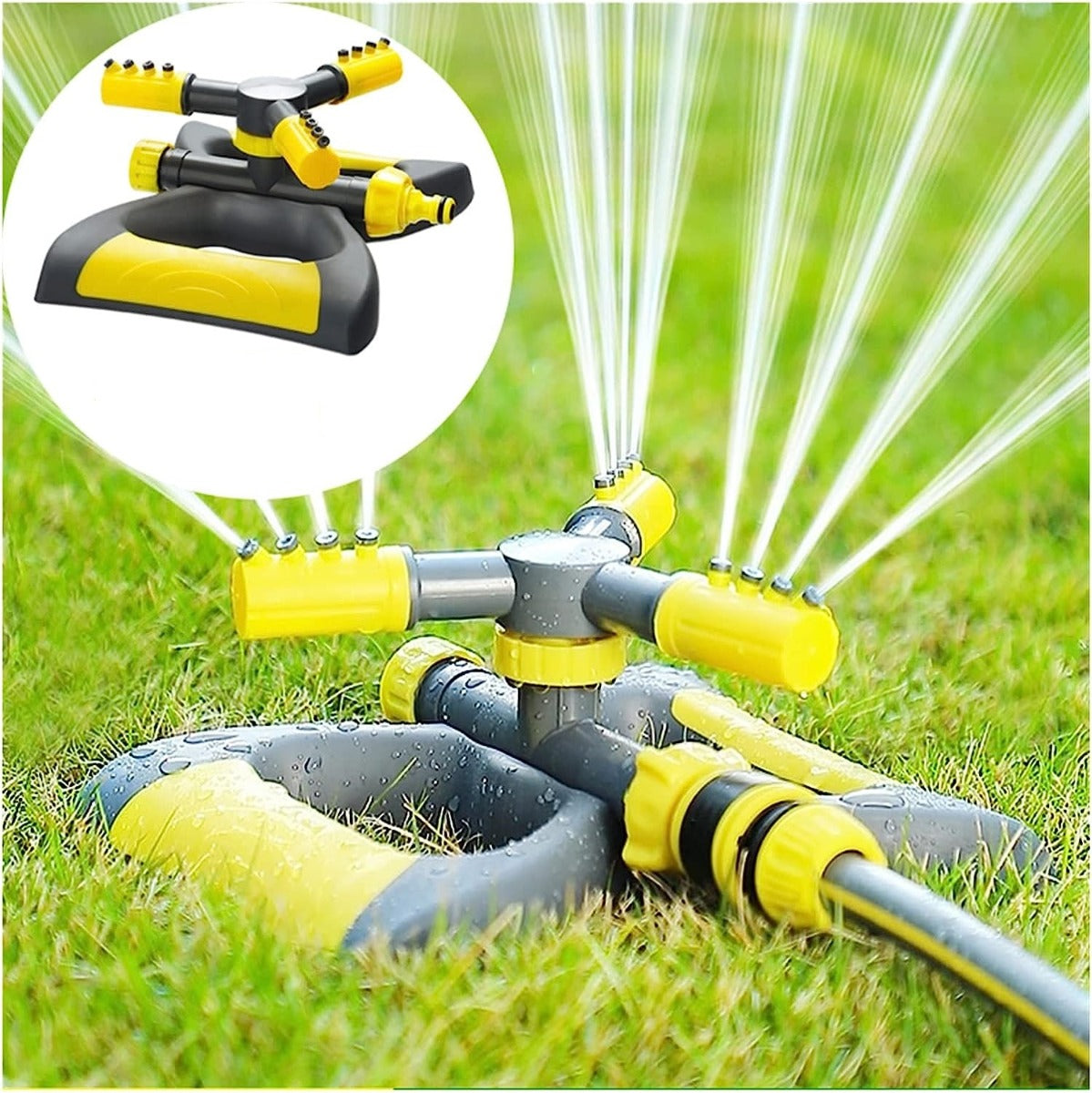 Irrigatore da Giardino Rotante a 360° – Automatico con 3 Bracci Regolabili, Ampia Copertura e Facile Installazione