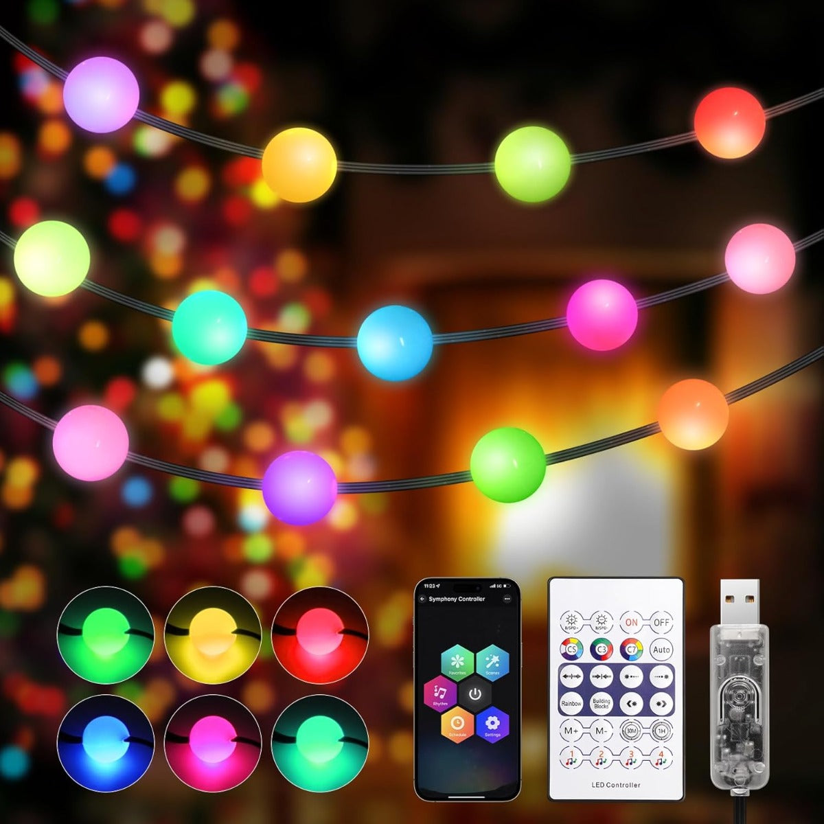 Luci LED RGB IC 7.5m 50 LED Impermeabili USB con App Telecomando Musica