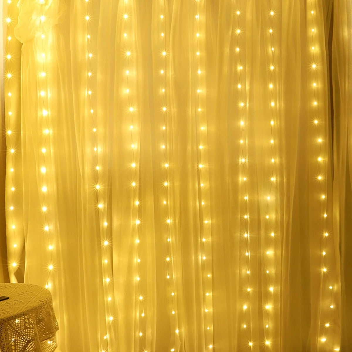 Tenda Luminosa LED 3x3m 300 Luci Impermeabili con Telecomando per Interni Esterni luce calda