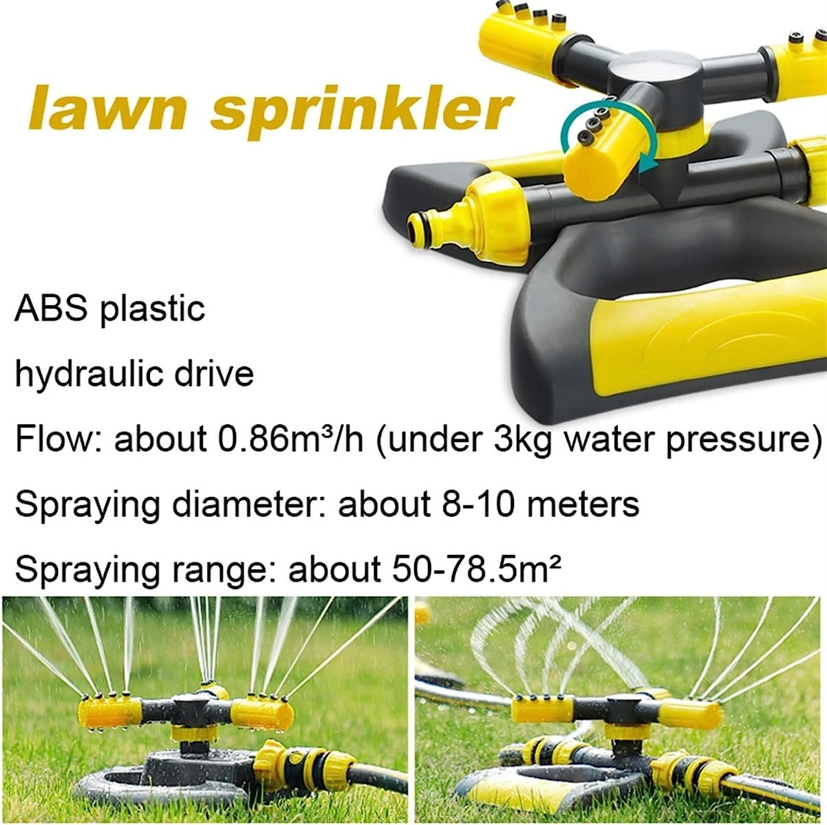 Irrigatore da Giardino Rotante a 360° – Automatico con 3 Bracci Regolabili, Ampia Copertura e Facile Installazione