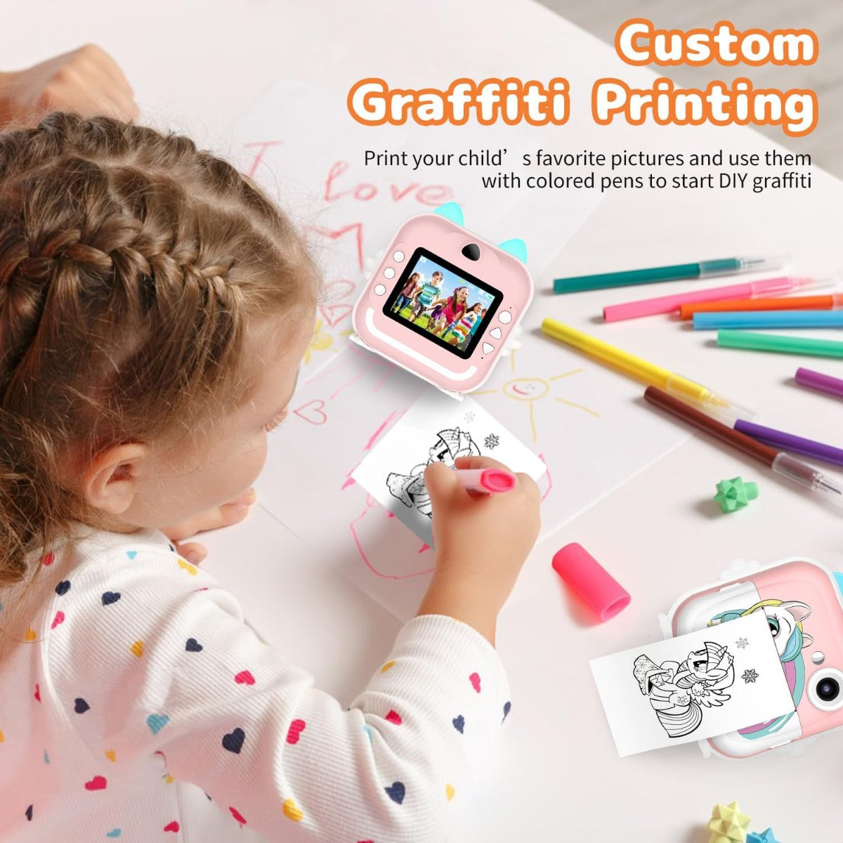 Fotocamera per bambini con stampa istantanea Macchina fotografica 32GB Rosa