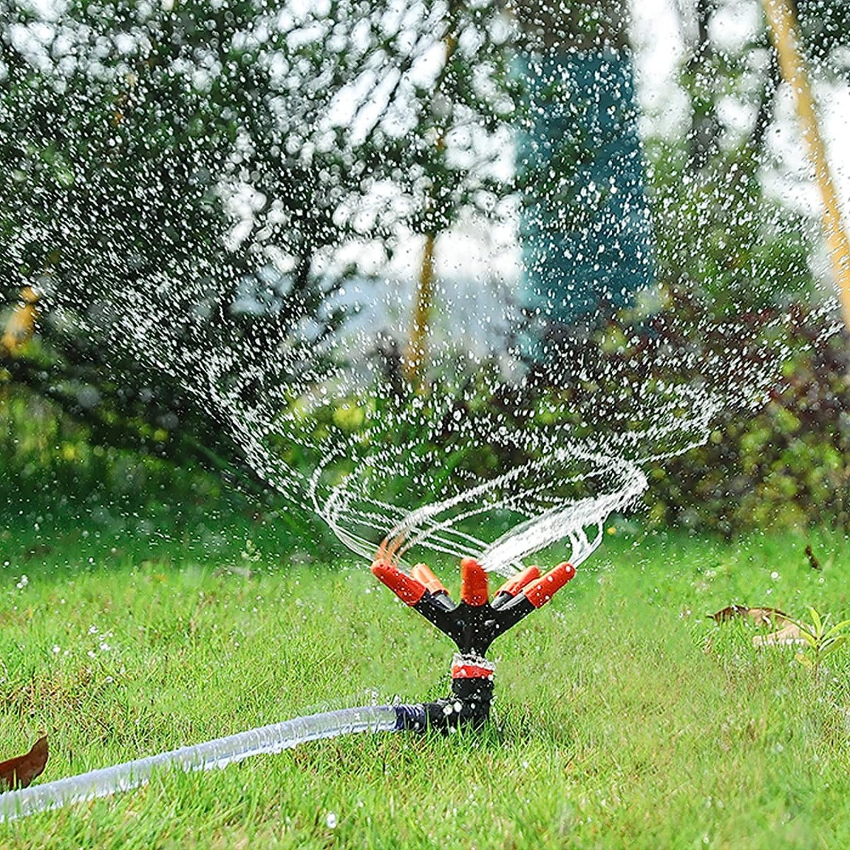 Irrigatore da Giardino Rotante Automatico a 360° con 5 Bracci e Ugelli Regolabili