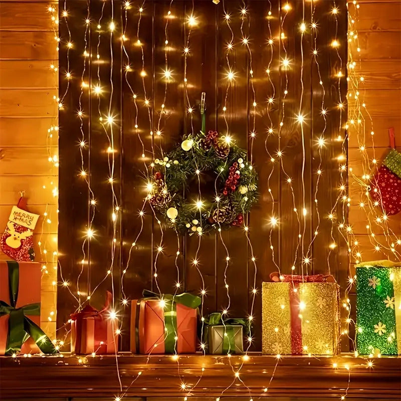 Tenda Luminosa LED 3x3m 300 Luci Impermeabili con Telecomando per Interni Esterni luce calda