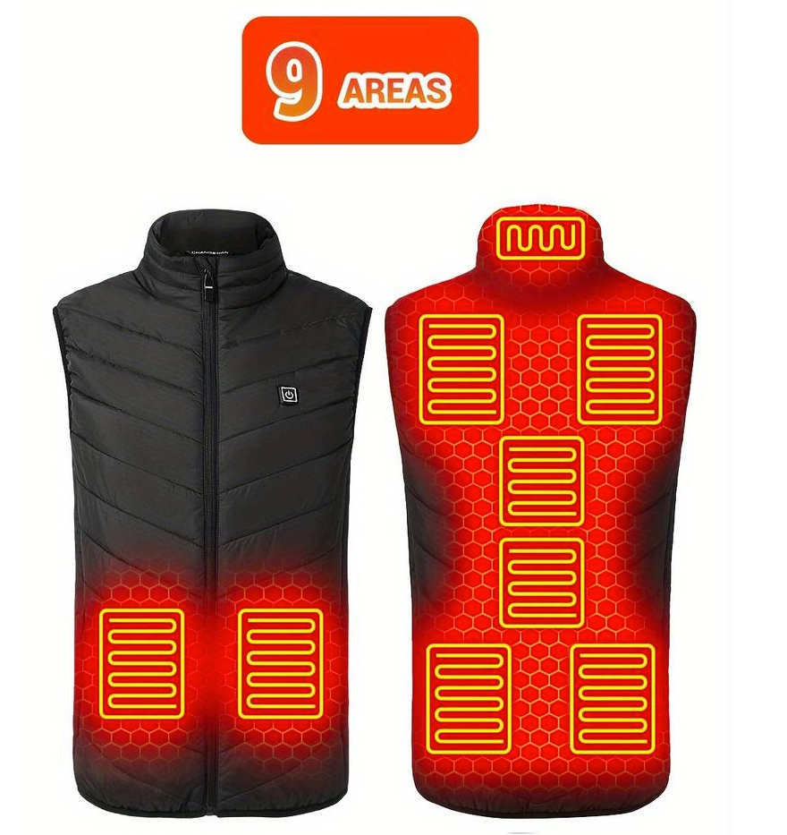 Gilet Riscaldante USB con Pad Riscaldanti Incorporati Nero - Ideale per Attività Invernali come Caccia, Campeggio, Escursionismo, Sci