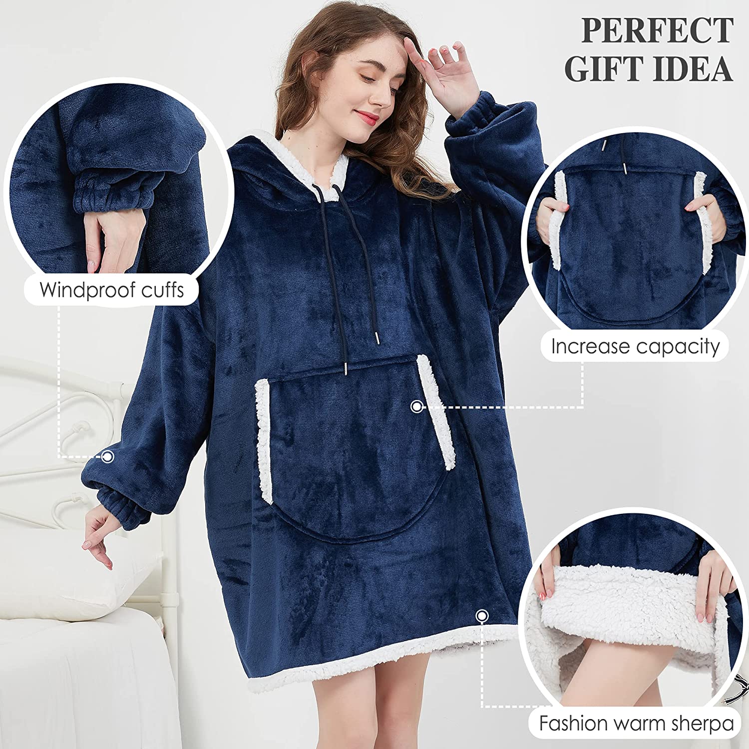 Felpa Coperta Oversize In Sherpa Pile – Grigia Con Foglie Verdi, Comodissima E Gigante - Foto 1