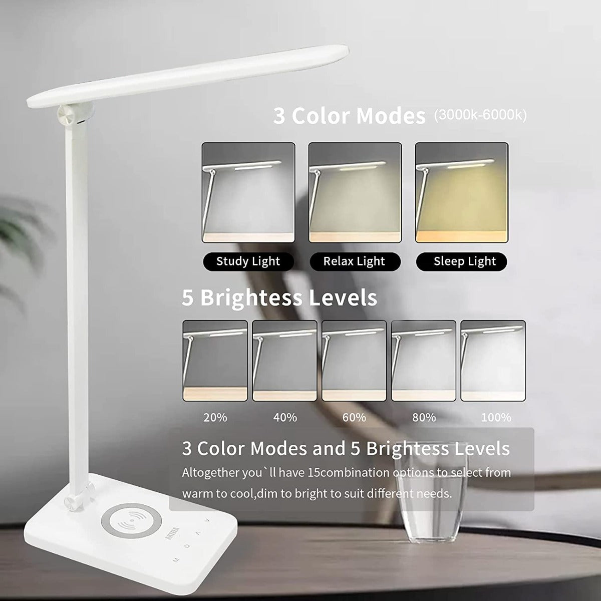 Lampada da tavolo dimmerabile con usb e ricarica wireless colore bianco (hd1903w)