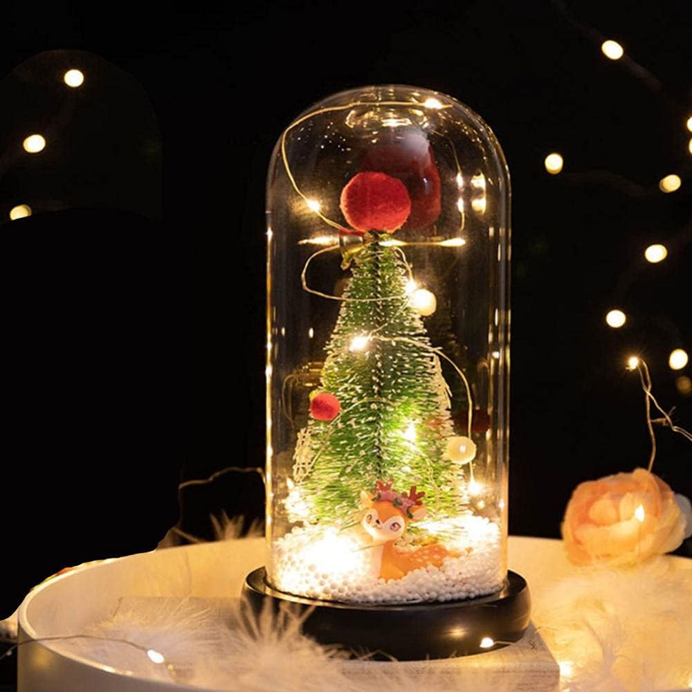 Albero di natale in cupola di vetro mini albero di natale con decorazione a led-Punta con stella