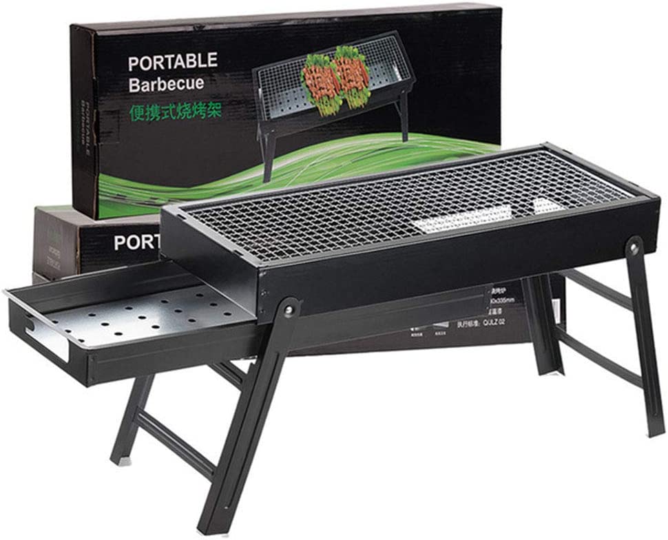 Barbecue a carbone con griglia in ghisa, bbq portatile pieghevole barbecue da giardino con contenitore per carbone per giardino esterno barbecue campeggio e picnic