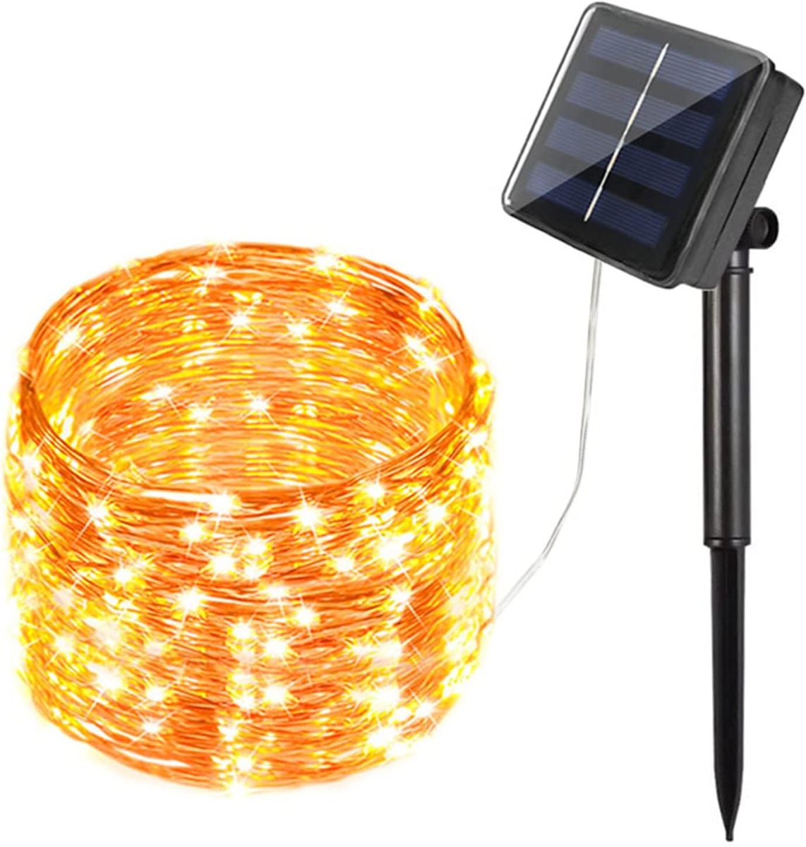 Catena luminosa per esterno da giardino con pannello solare 10 metri 100 led luce calda