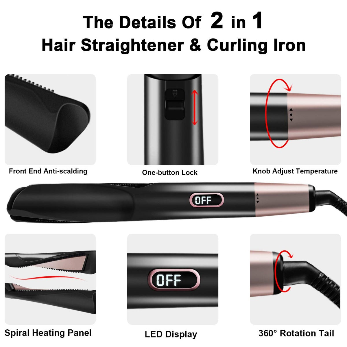 Trade Shop - Piastra Per Capelli 2 In 1 Iron Pro Arricciacapelli Professionale 230c Ricci 19723059 - Foto 2