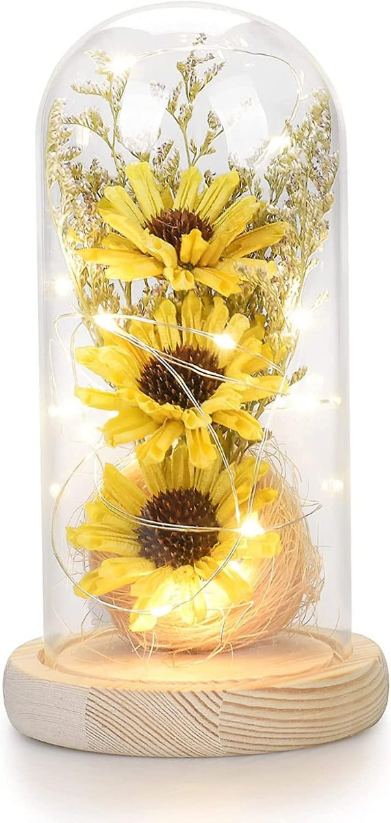 Girasole artificiale in cupola di vetro con striscia luminosa a led