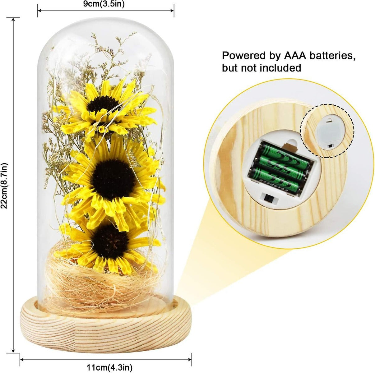 Girasole artificiale in cupola di vetro con striscia luminosa a led