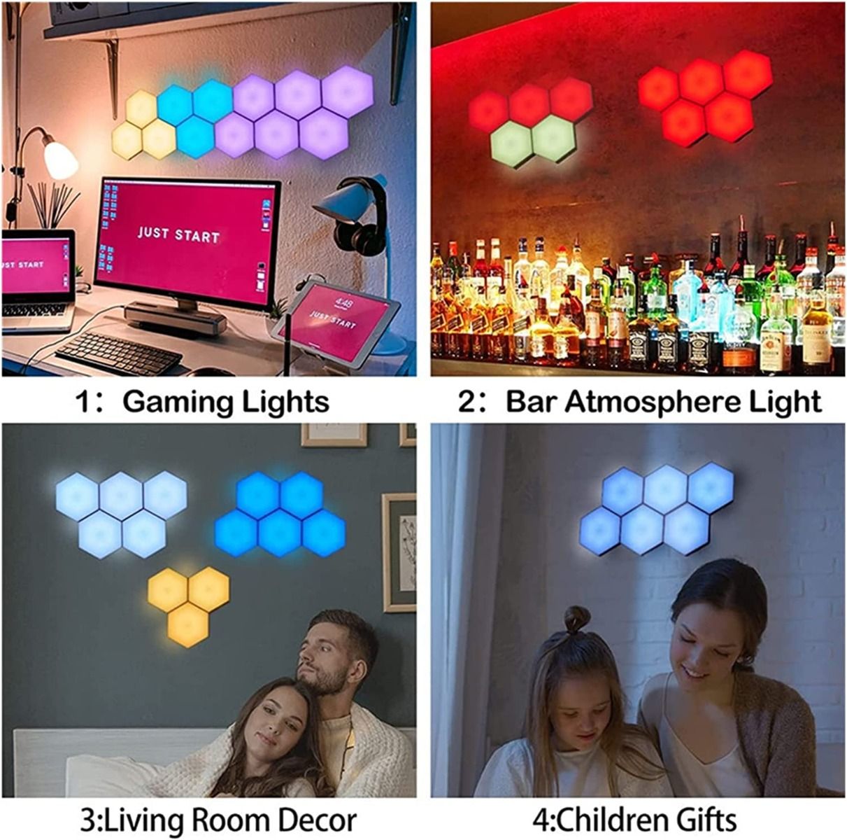 Lampada da parete a led esagonale rgb con app remoto control night light