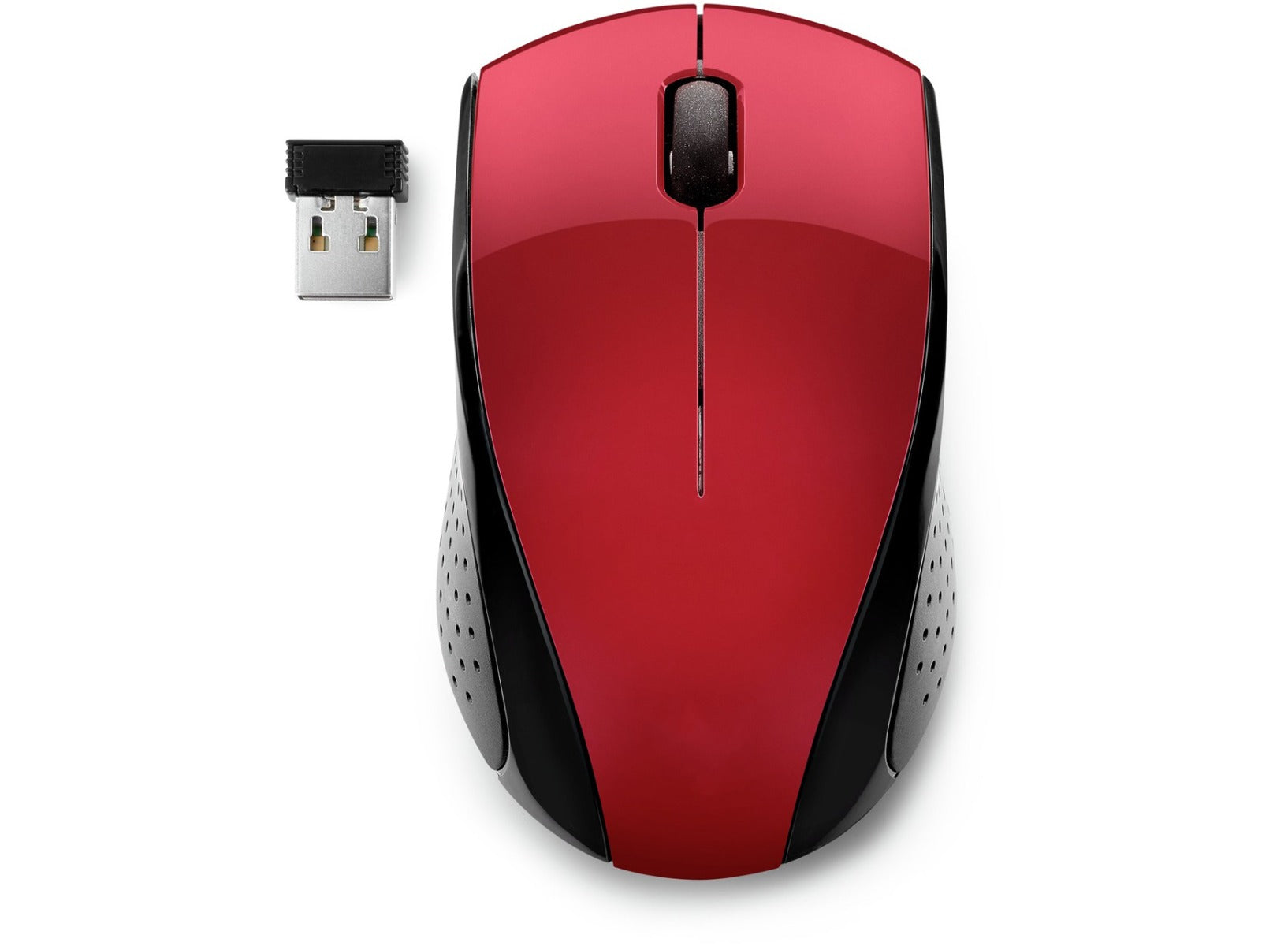 Mouse wireless con adattore USB ergonomico rosso e nero