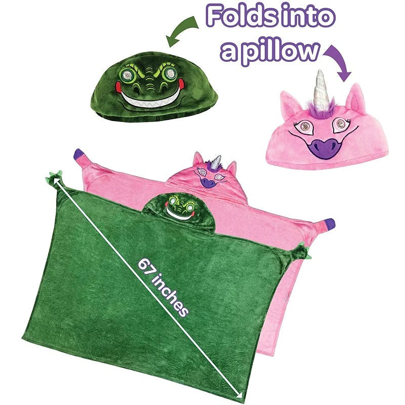 Coperta per bambini Cartoon Unicorno Occhi luminosi LED Mantello con cappuccio-Green