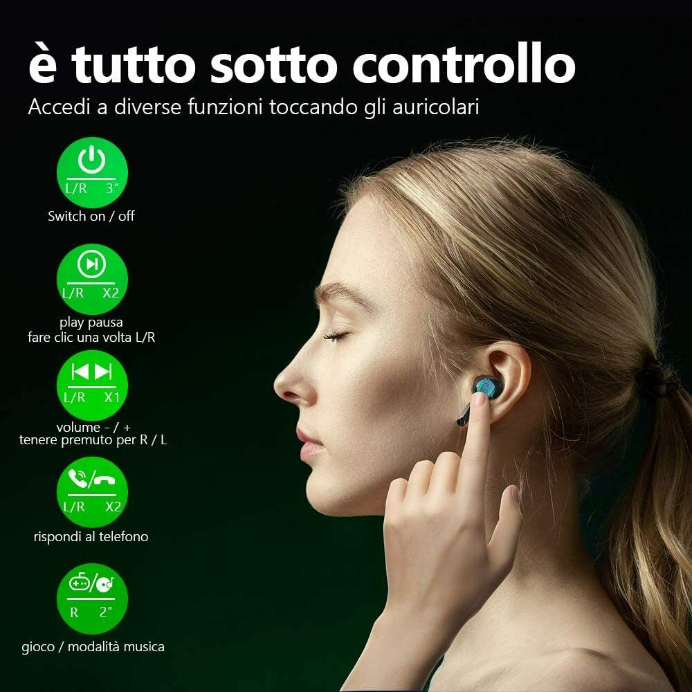 Auricolari Wireless Gaming  Bluetooth con luce Led sportivi impermeabili a latenza ultra bassa